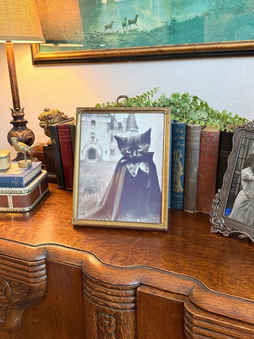 Vintage Hollywood Regency 8 X 10 Frame with Black Gothic Cat